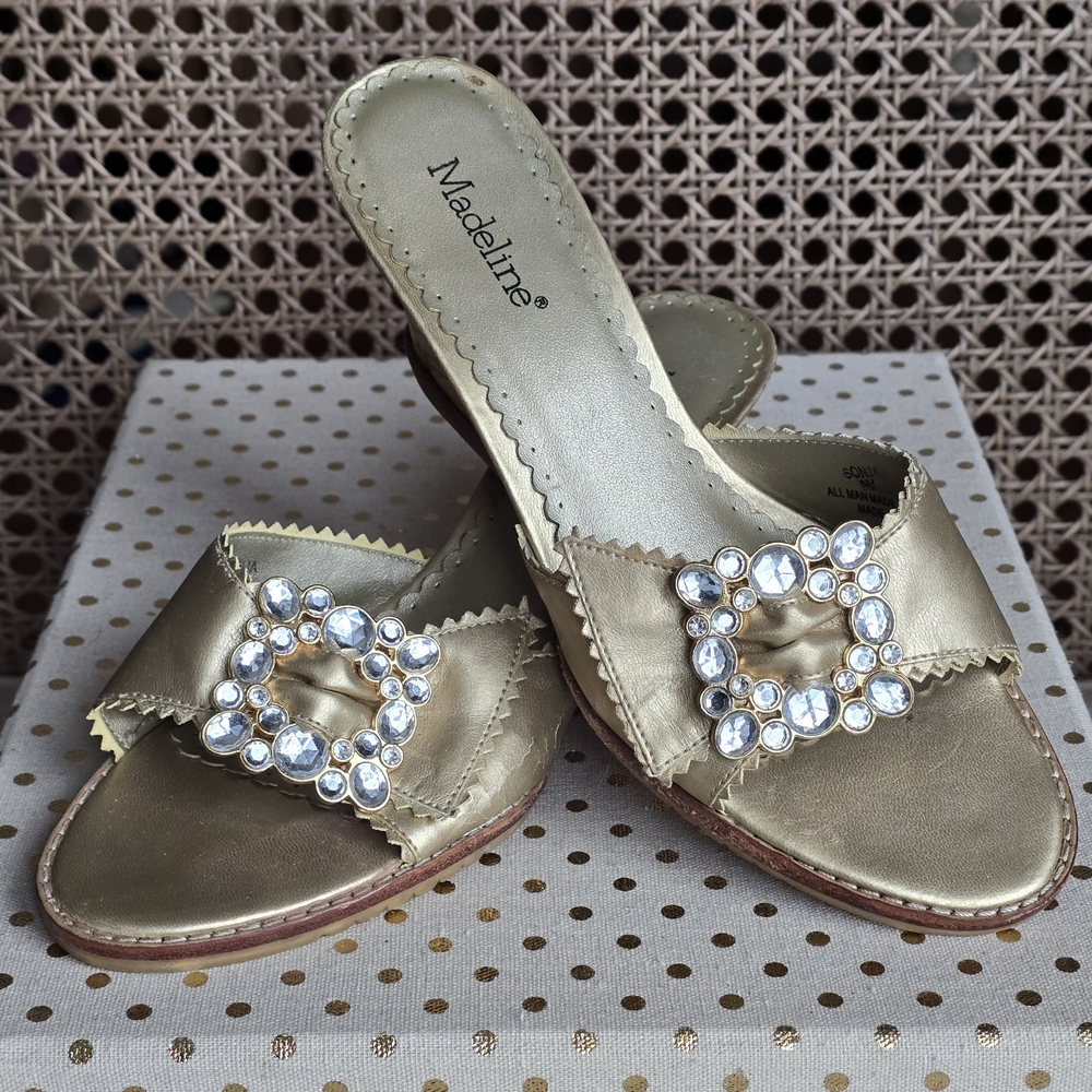Madeline Gold Wedges with Sparkling Accents